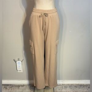 La Vie En Rose Beige Wide-Leg Cargo Track Pants